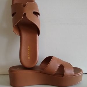 Bamboo Platform Sandals, Brown, Size 8, NBW